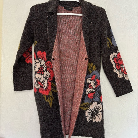 Vertigo Dark Gray Floral Cardigan Sweater Coat Oversized Size Small - Picture 9 of 15